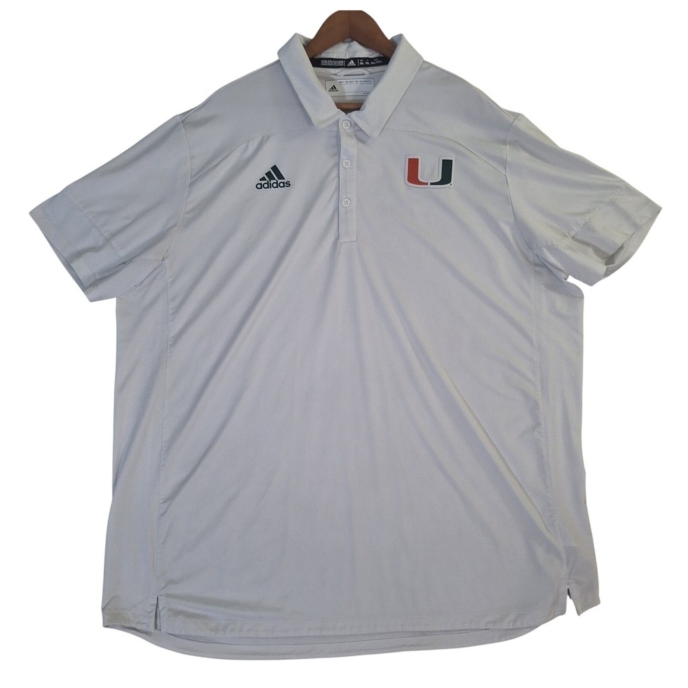 Adidas Miami Hurricanes Polo Shirt Men's 3XL‎ White Performance Aeroready